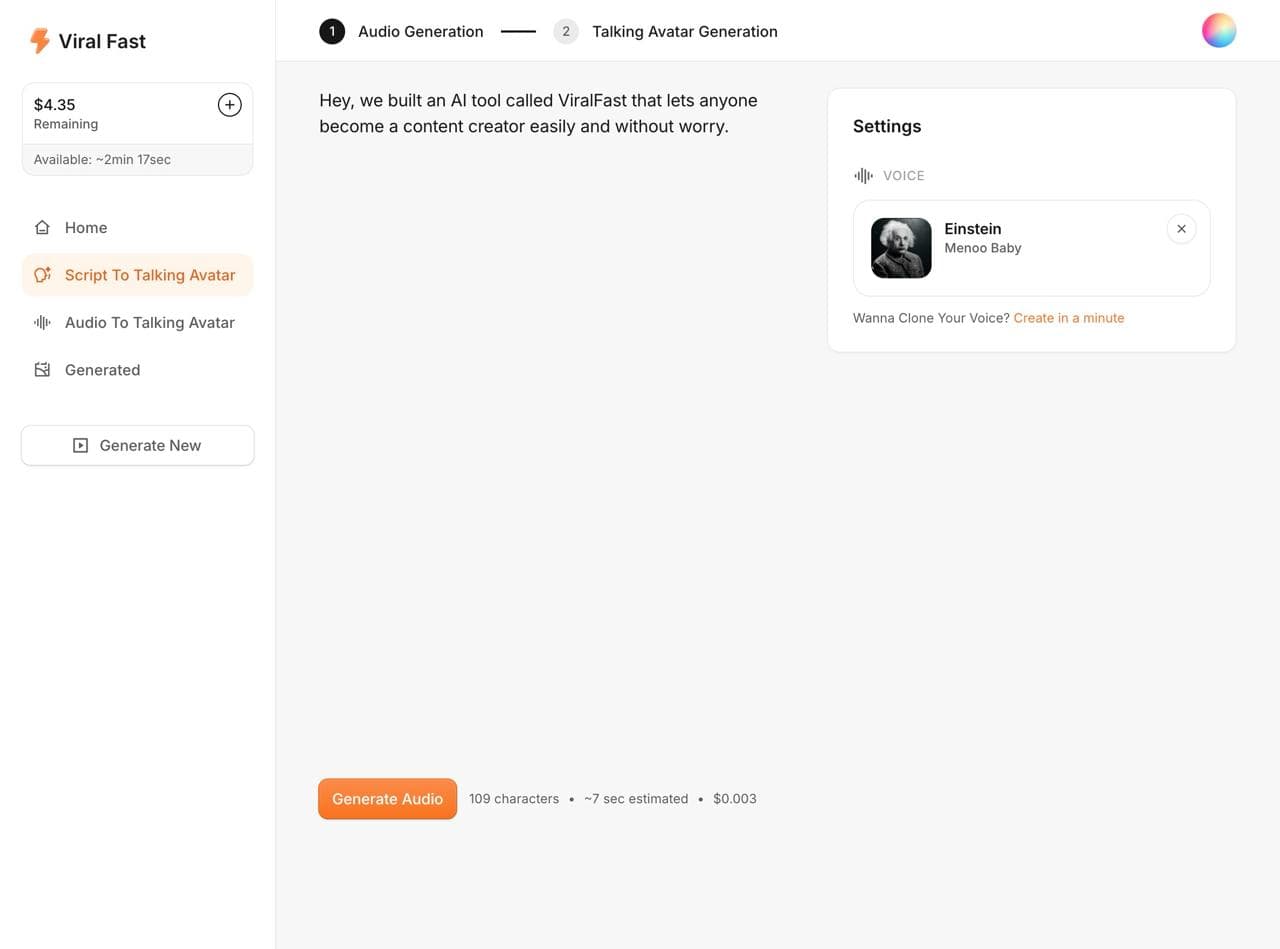 Script to talking avatar preview